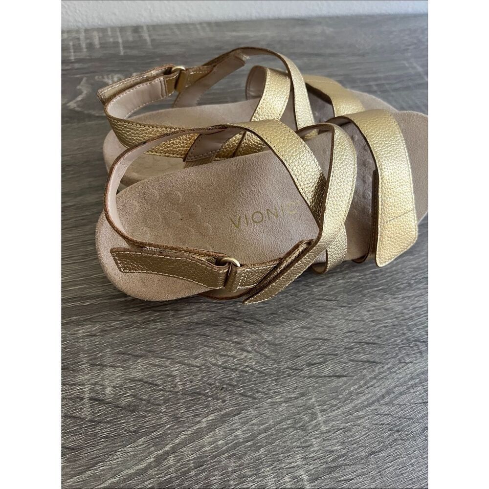 Vionic Rays Gold Metallic Comfort Sandals Adjustable 7 - Picture 2 of 6